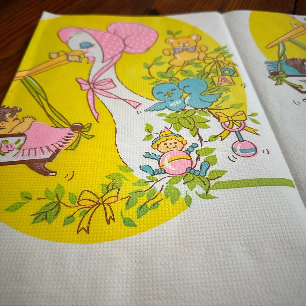 NOS Deadstock Vintage 70s baby shower paper table cloth 52 x 96”